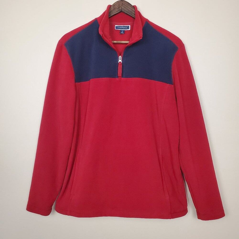 Club Room Fleece 1/4 Zip Red Navy Medium